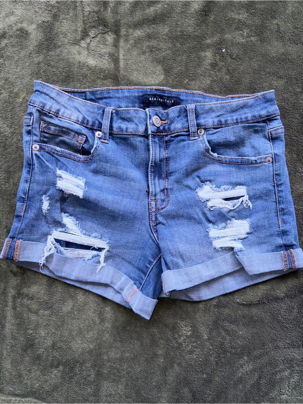 Aeropostale Light Blue Distressed Rolled Hem Denim Shorts